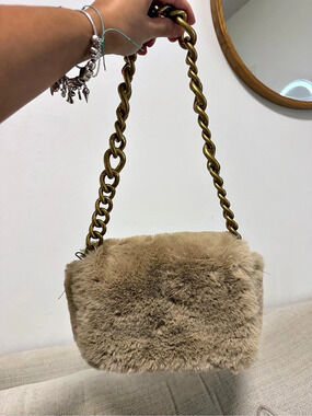 Zara Faux Fur Shoulder Bag in Brown